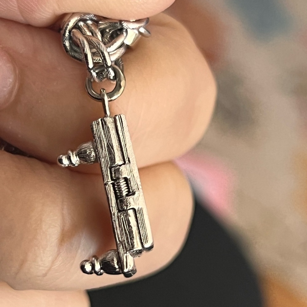 Monet Vintage Silver Charm Bracelet Mechanical Piano and Sterling Silver Charms - Picture 10 of 17